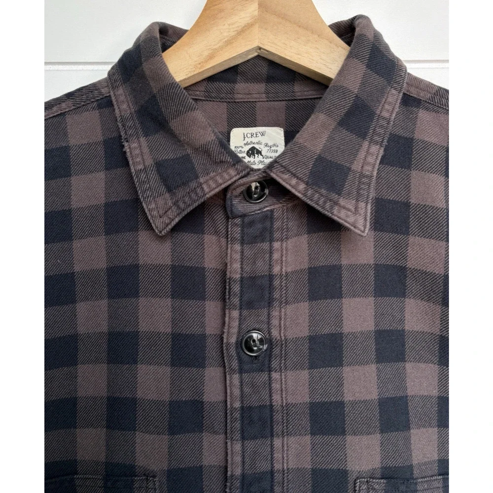 J CREW Buffalo Plaid Cotton Flannel Shirt Brown Black Button Up‎ Mens M Casual